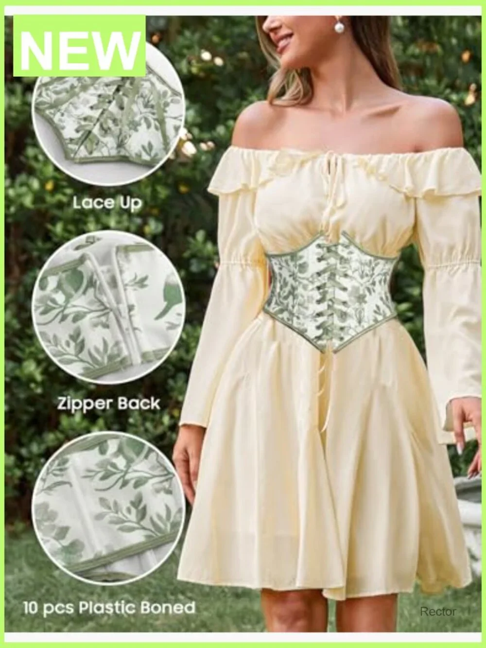 Floral Lace-Up Corset Belt, Zipper Back, Renaissance Medieval Pirate Costume